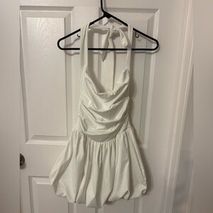 Amazon White Halter Bubble Mini Dress
